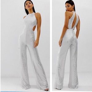 ASOS Club London Sparkle White Silvery Disco Jumpsuit